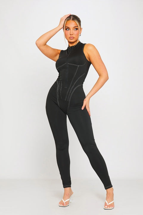 Skylar Jumpsuit Kerek Nyakkal, Ujjak Nélkül, Elöl Cipzárral